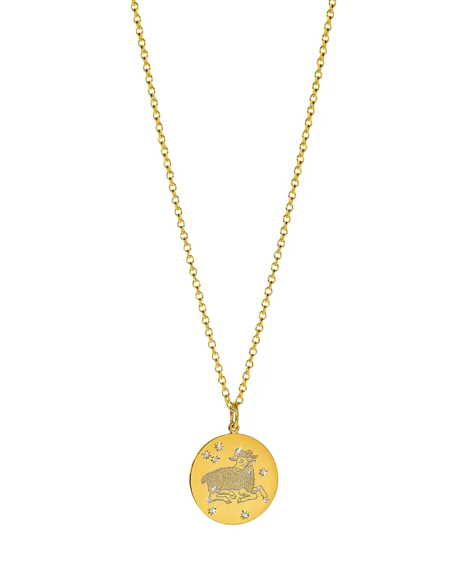VERDURA 18K Yellow Gold Diamond Zodiac Necklace, Aries | Thumbnail 2
