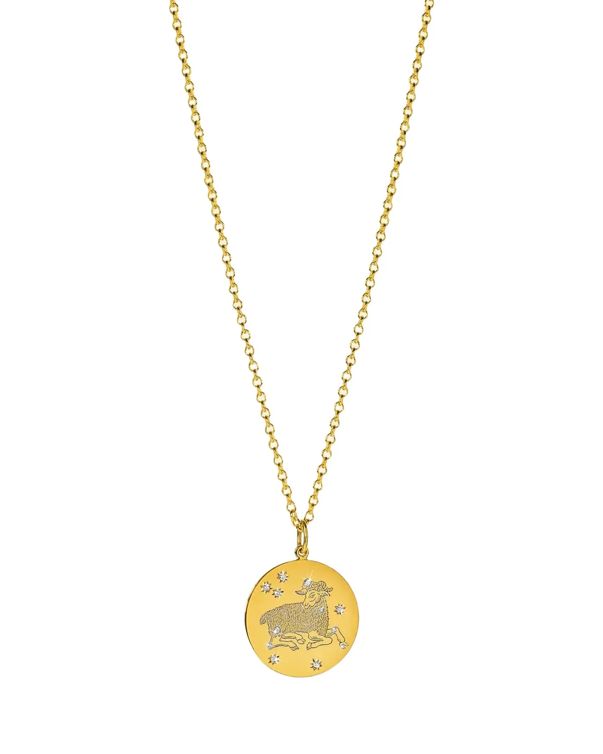 18K Yellow Gold Diamond Zodiac Necklace, Aries 18K Yellow Gold Diamond Zodiac Necklace, Aries