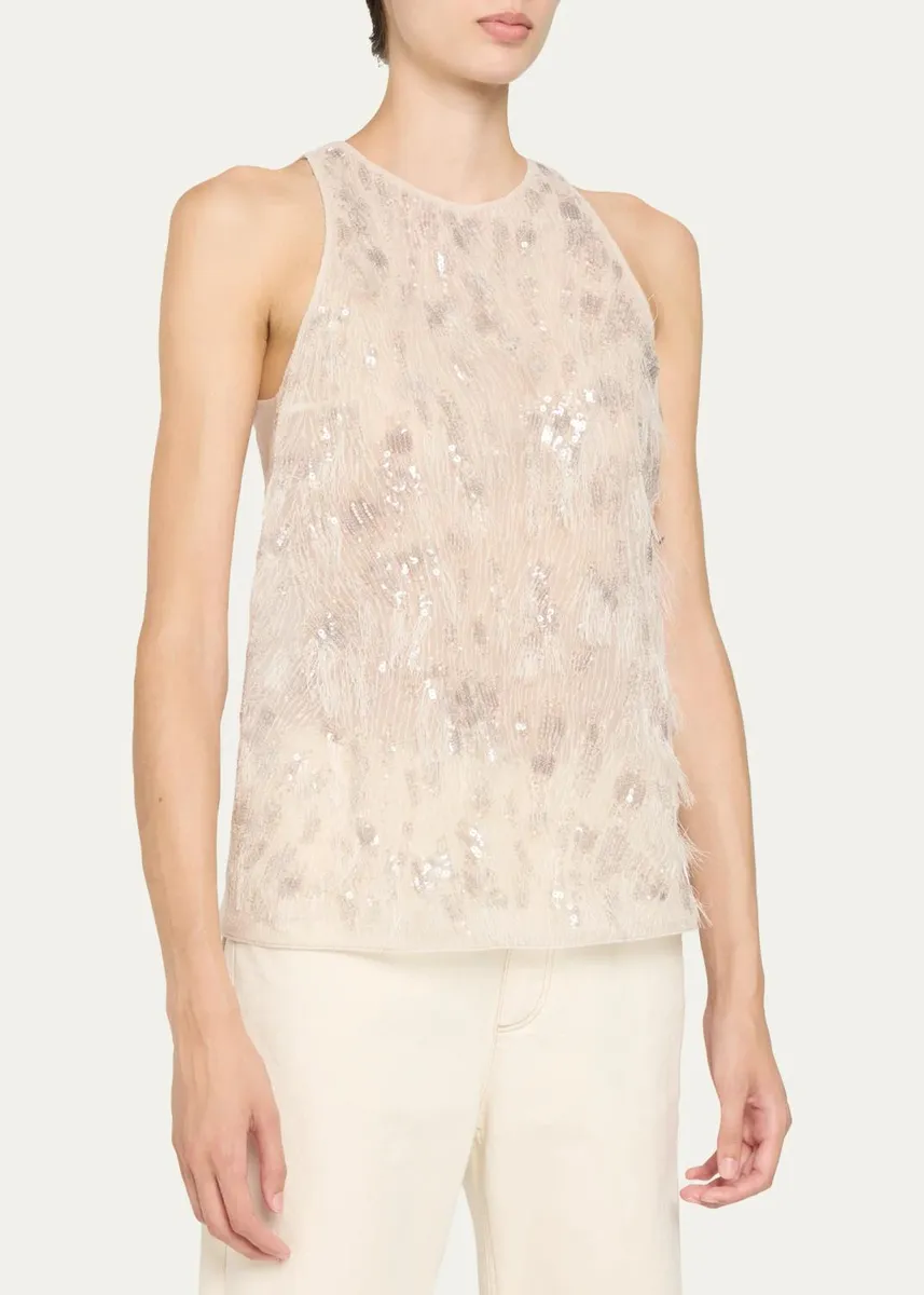 Brunello Cucinelli Animalier Embroidered Silk Tank Top | Thumbnail 4 Brunello Cucinelli Animalier Embroidered Silk Tank Top | Thumbnail 4