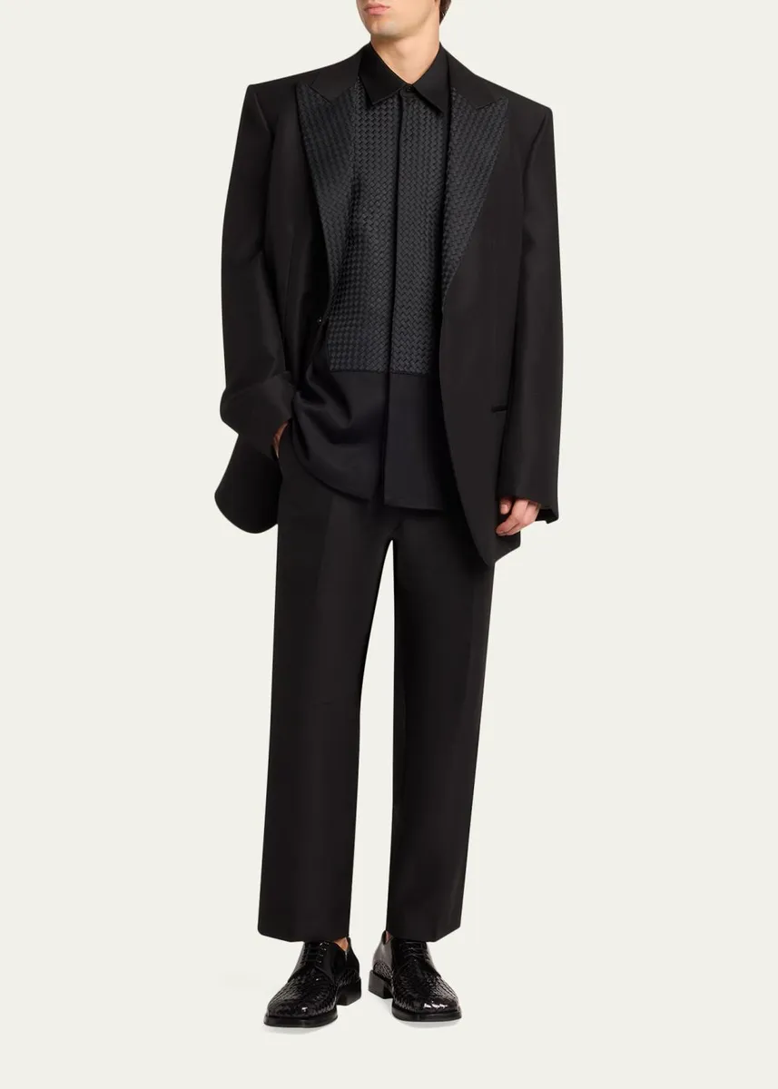 Bottega Veneta Men's Intrecciato-Lapel Wool Mohair Dinner Jacket | Thumbnail 2 Bottega Veneta Men's Intrecciato-Lapel Wool Mohair Dinner Jacket | Thumbnail 2
