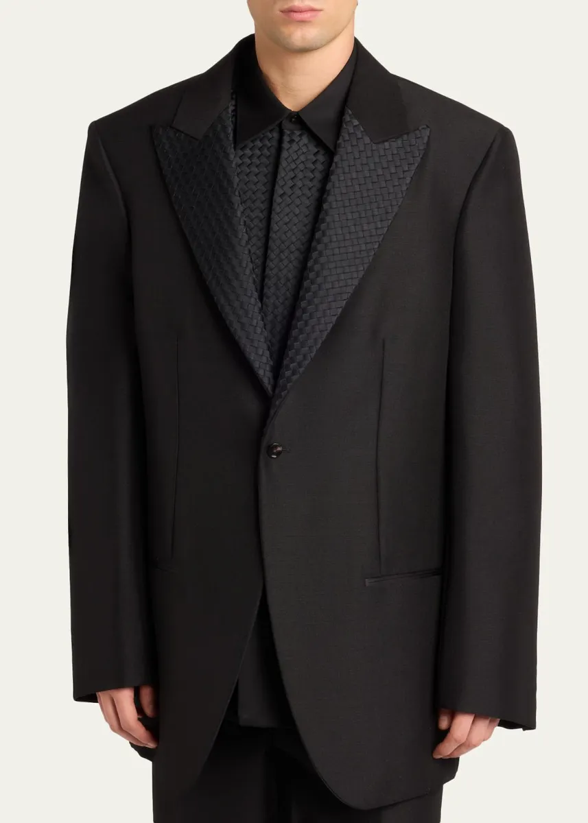 Bottega Veneta Men's Intrecciato-Lapel Wool Mohair Dinner Jacket | Thumbnail 4 Bottega Veneta Men's Intrecciato-Lapel Wool Mohair Dinner Jacket | Thumbnail 4