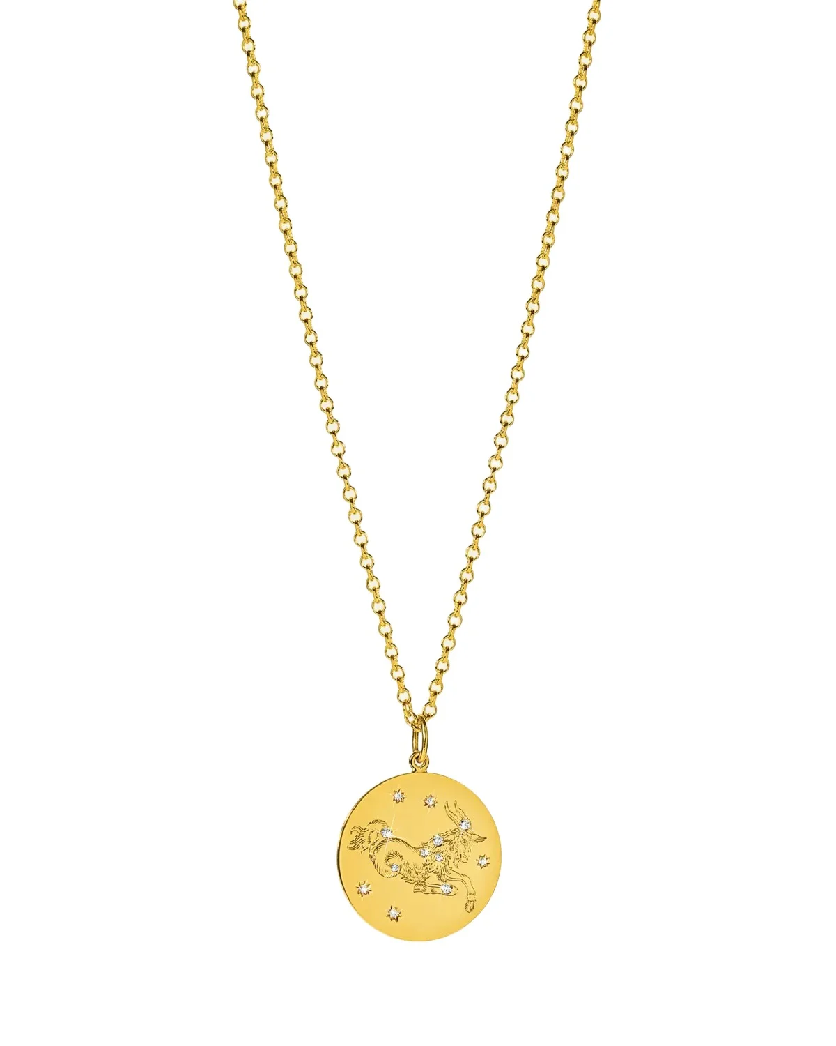 18K Yellow Gold Diamond Zodiac Necklace, Capricorn 18K Yellow Gold Diamond Zodiac Necklace, Capricorn