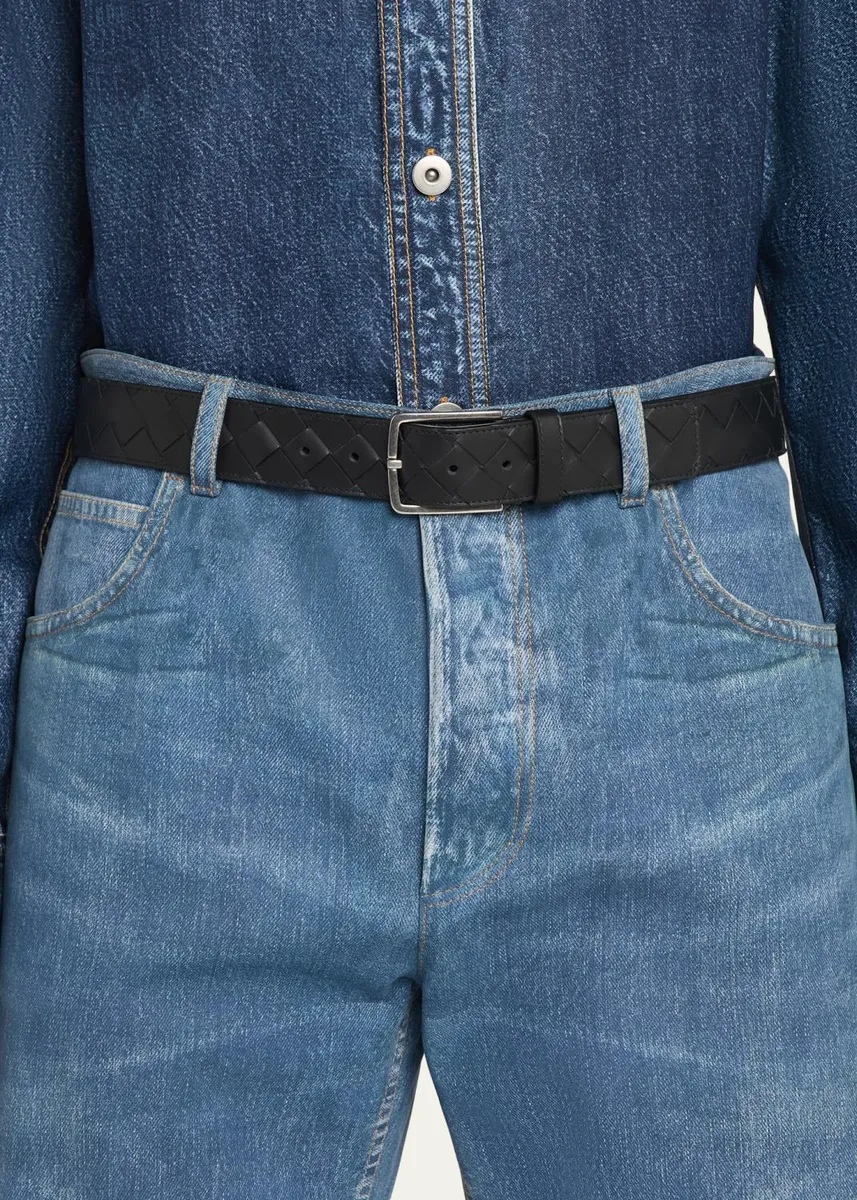 Bottega Veneta Men's Maxi-Intrecciato Leather Belt | Thumbnail 2 Bottega Veneta Men's Maxi-Intrecciato Leather Belt | Thumbnail 2