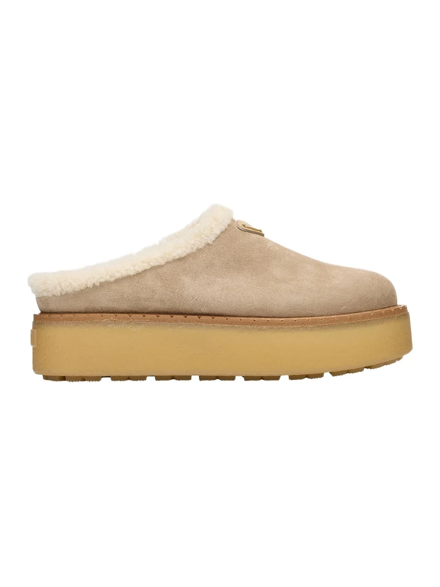 Prada Suede Shearling Cozy Platform Mules