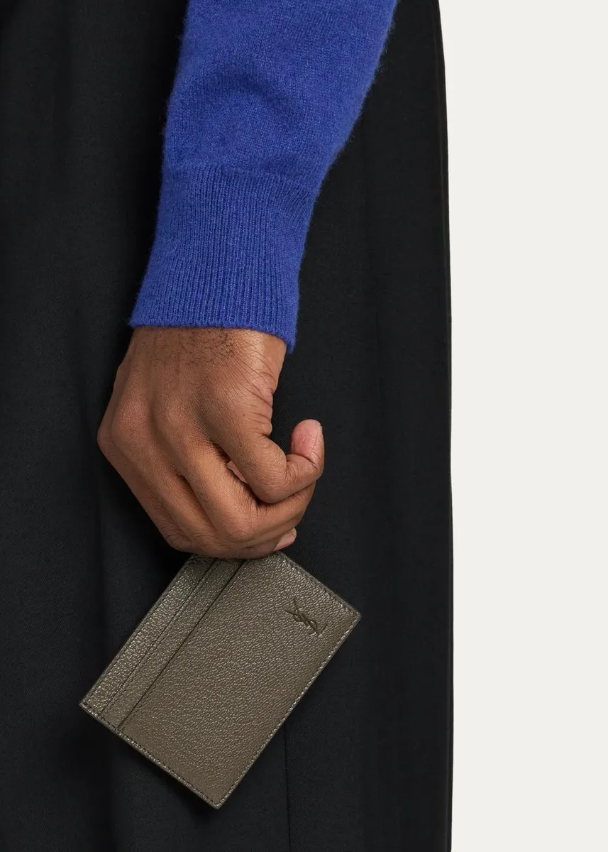 Saint Laurent Men's YSL-Embossed Card Holder in Grained Leather | Thumbnail 2
