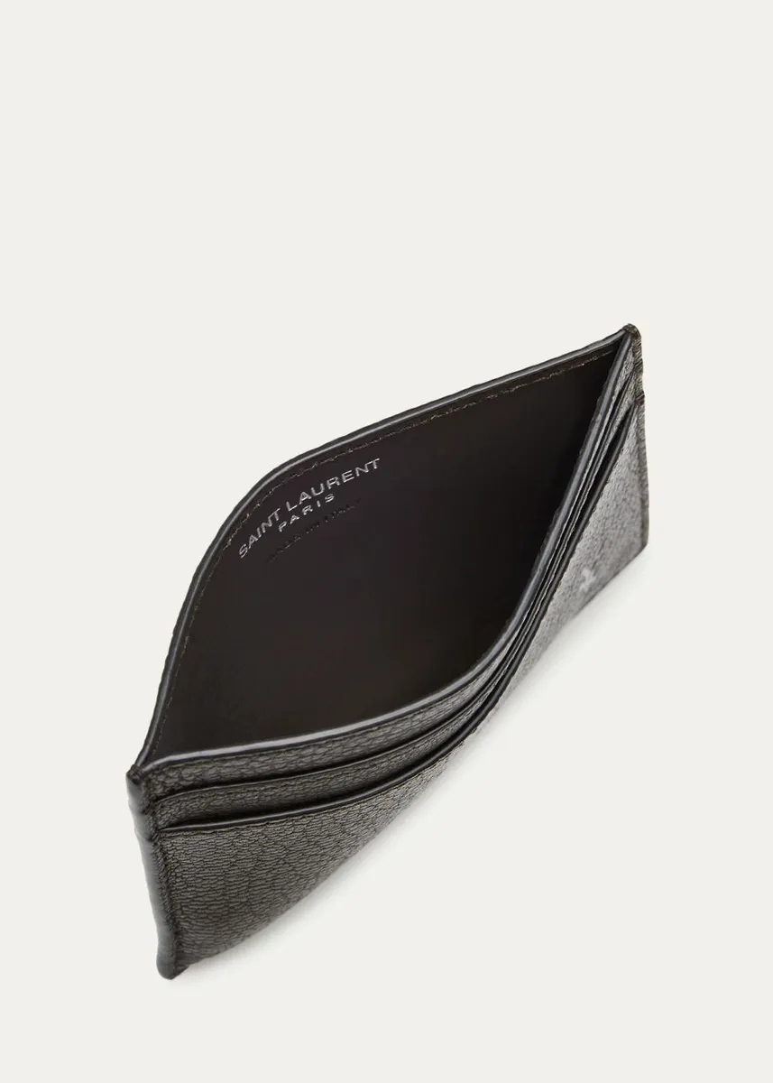 Saint Laurent Men's YSL-Embossed Card Holder in Grained Leather | Thumbnail 4