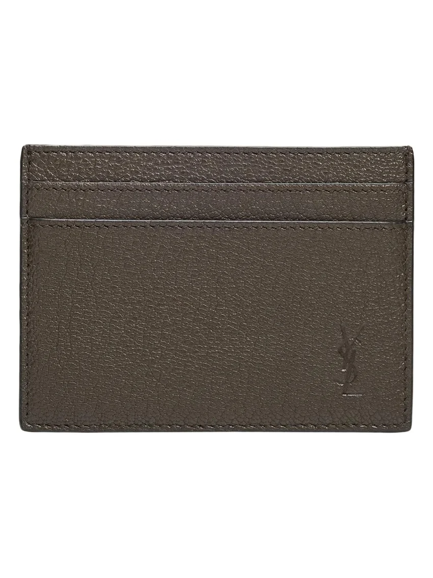 Saint Laurent Men's YSL-Embossed Card Holder in Grained Leather