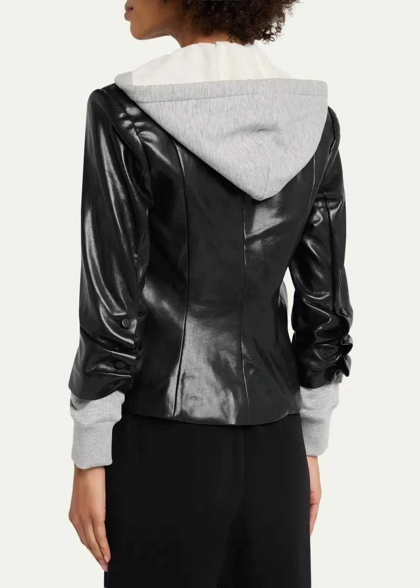 Cinq à Sept Hooded Vegan Leather Jacket | Thumbnail 3 Cinq à Sept Hooded Vegan Leather Jacket | Thumbnail 3