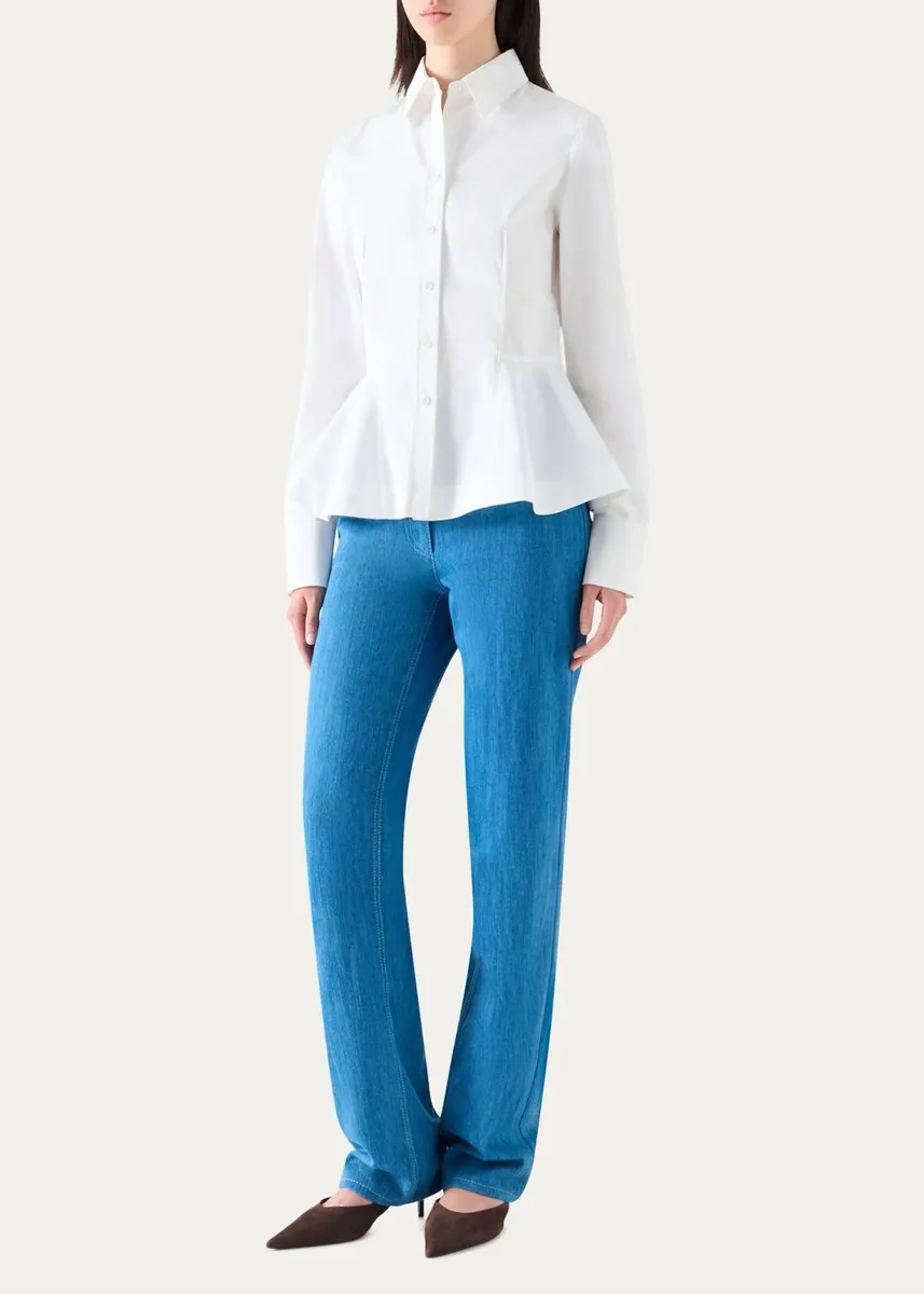 Akris punto Peplum Cotton Button-Front Blouse | Thumbnail 2 Akris punto Peplum Cotton Button-Front Blouse | Thumbnail 2