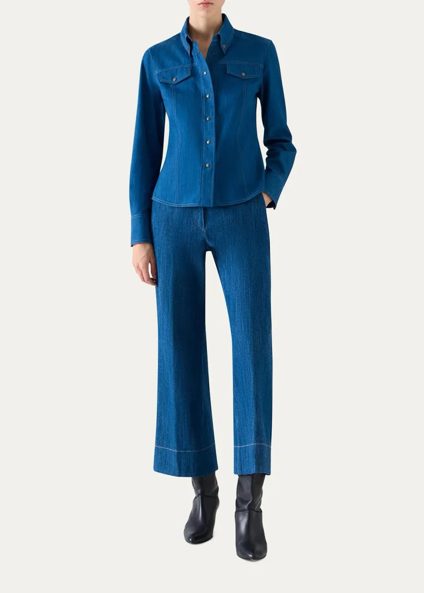 Akris punto Cotton-Blend Denim Blouse | Thumbnail 2 Akris punto Cotton-Blend Denim Blouse | Thumbnail 2