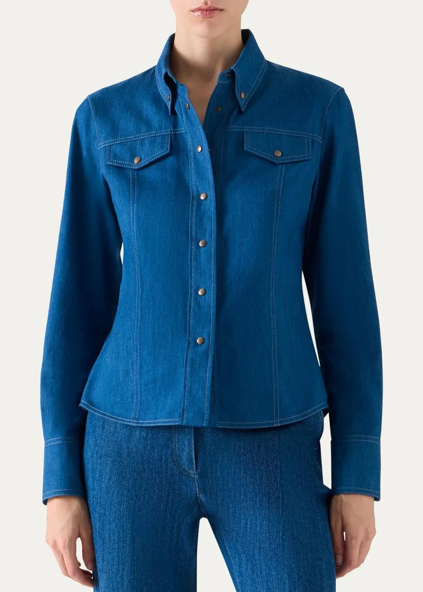 Akris punto Cotton-Blend Denim Blouse | Thumbnail 4 Akris punto Cotton-Blend Denim Blouse | Thumbnail 4