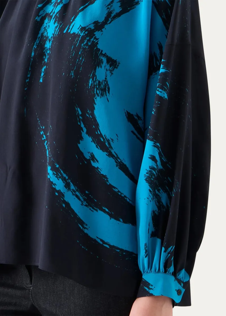 Akris punto Brushstroke-Print Silk Crepe Long-Sleeve Blouse | Thumbnail 5