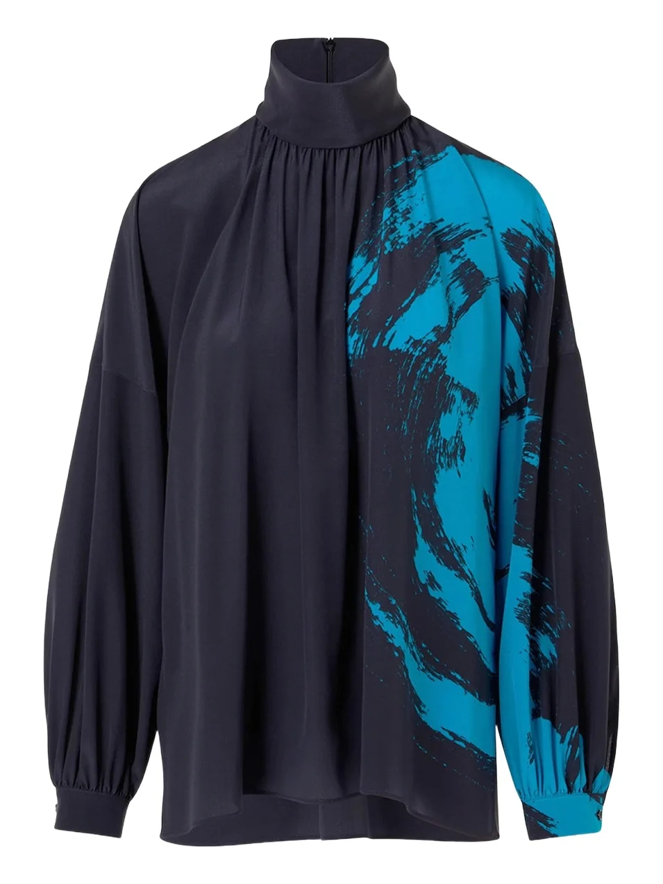 Akris punto Brushstroke-Print Silk Crepe Long-Sleeve Blouse