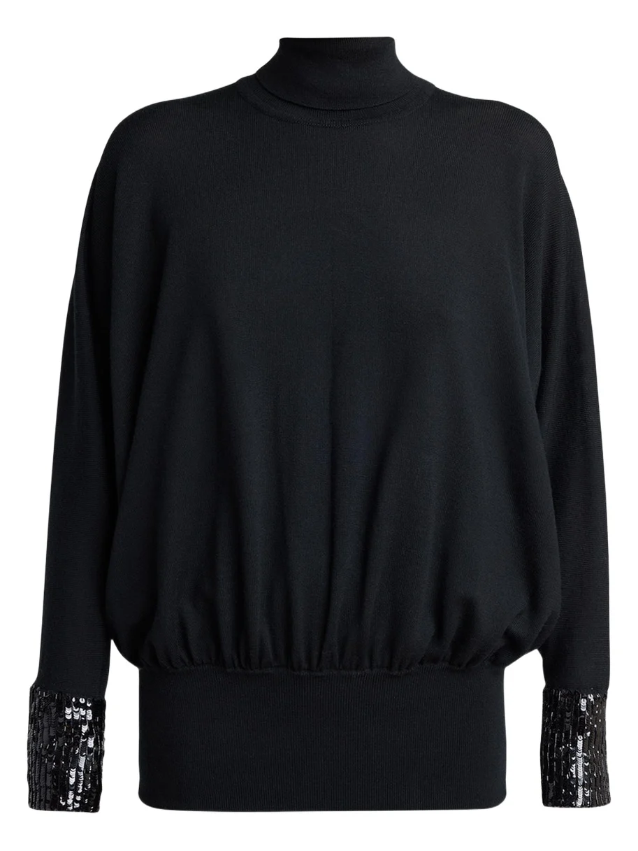 Turtleneck Sequined Balloon Sweater