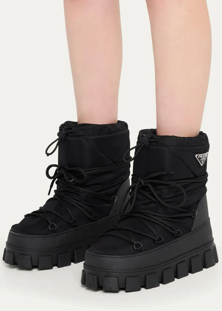 Prada Triangle Logo Lug-Sole Nylon Snow Boots | Thumbnail 2