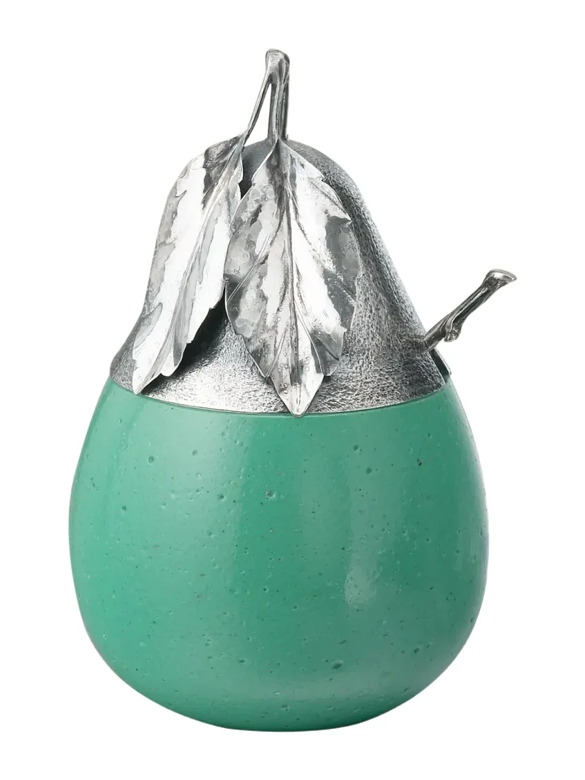 Buccellati Murano Glass & Sterling Silver Green Pear Jam Jar