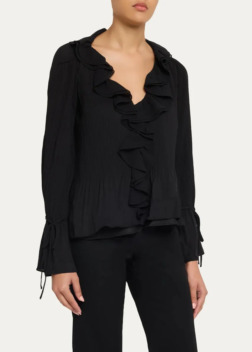 Cinq à Sept Nixed Pleated Ruffle-Trim Peplum Top | Thumbnail 4 Cinq à Sept Nixed Pleated Ruffle-Trim Peplum Top | Thumbnail 4