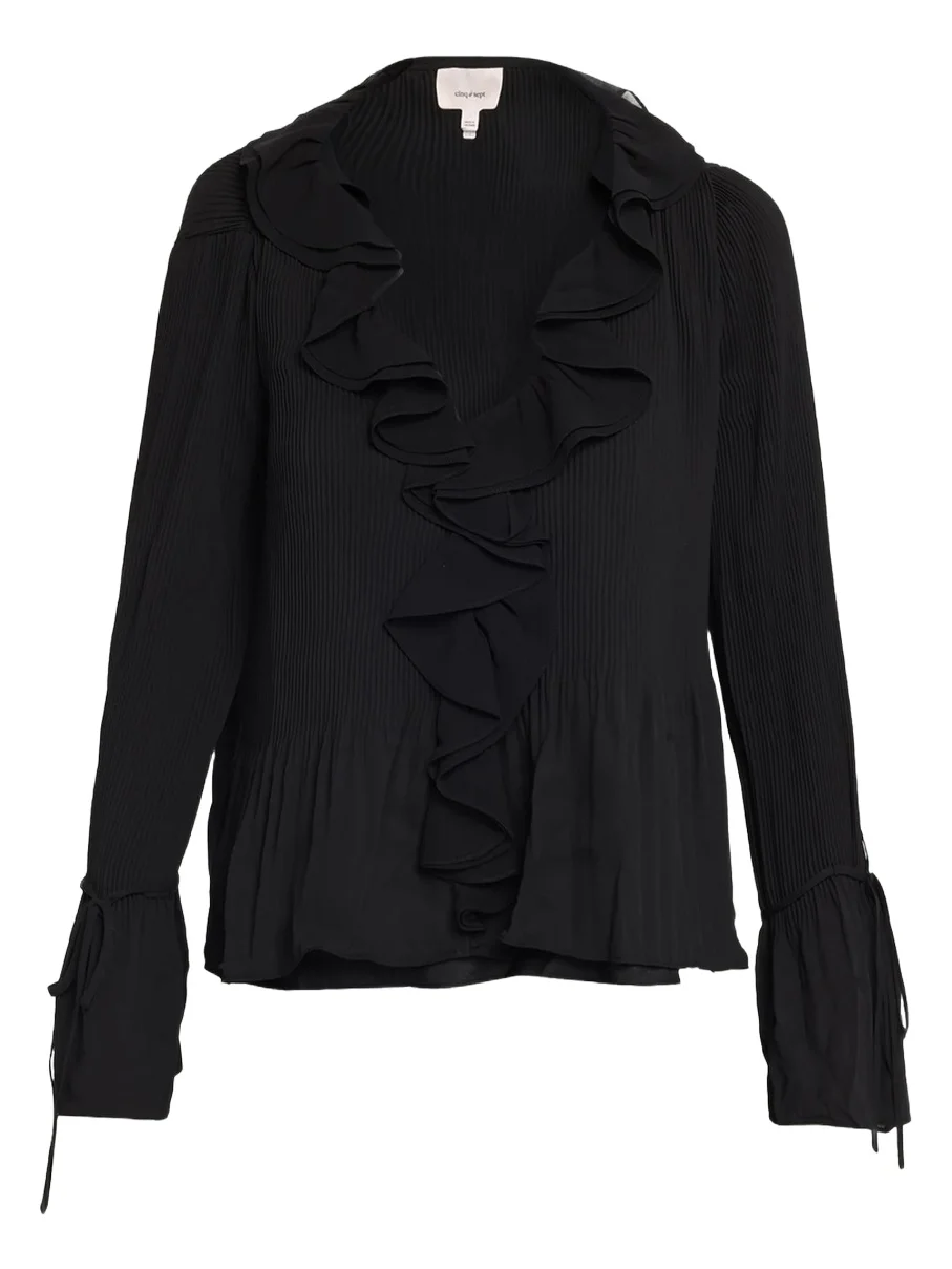 Cinq à Sept Nixed Pleated Ruffle-Trim Peplum Top
