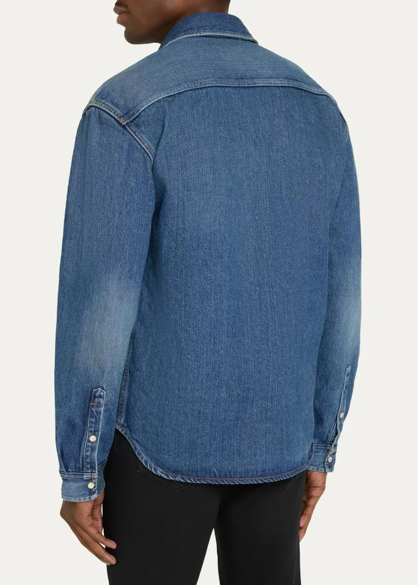 Saint Laurent Men's YSL-Embroidered Button-Front Shirt in Denim | Thumbnail 3 Saint Laurent Men's YSL-Embroidered Button-Front Shirt in Denim | Thumbnail 3