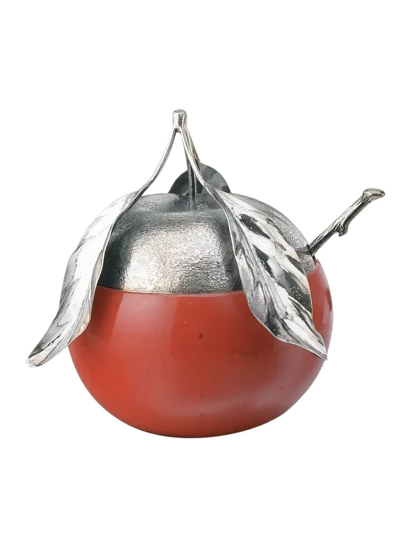 Buccellati Murano Glass & Sterling Silver Red Apple Jam Jar