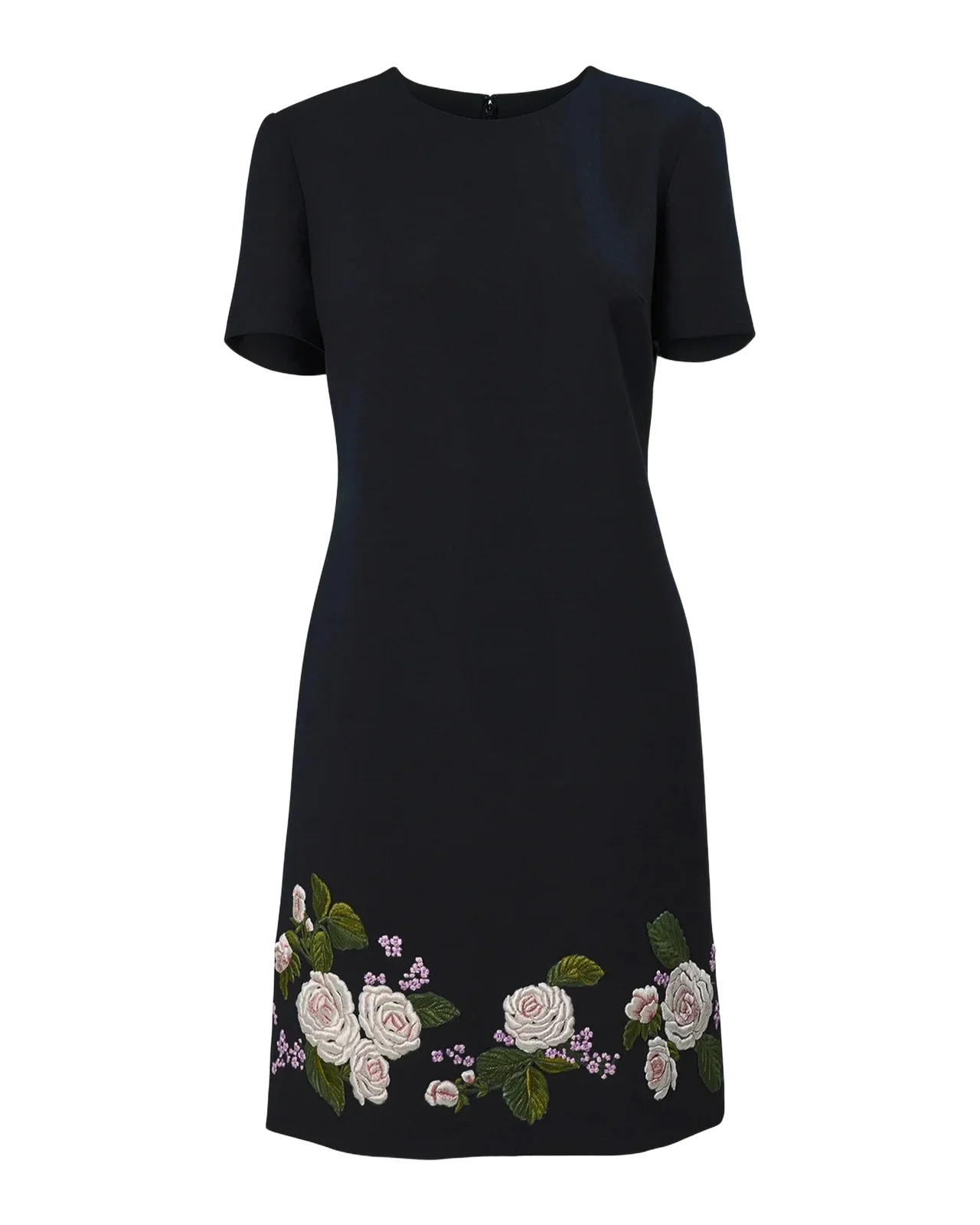 Carolina Herrera Floral Embroidered Wool Short-Sleeve Mini Dress
