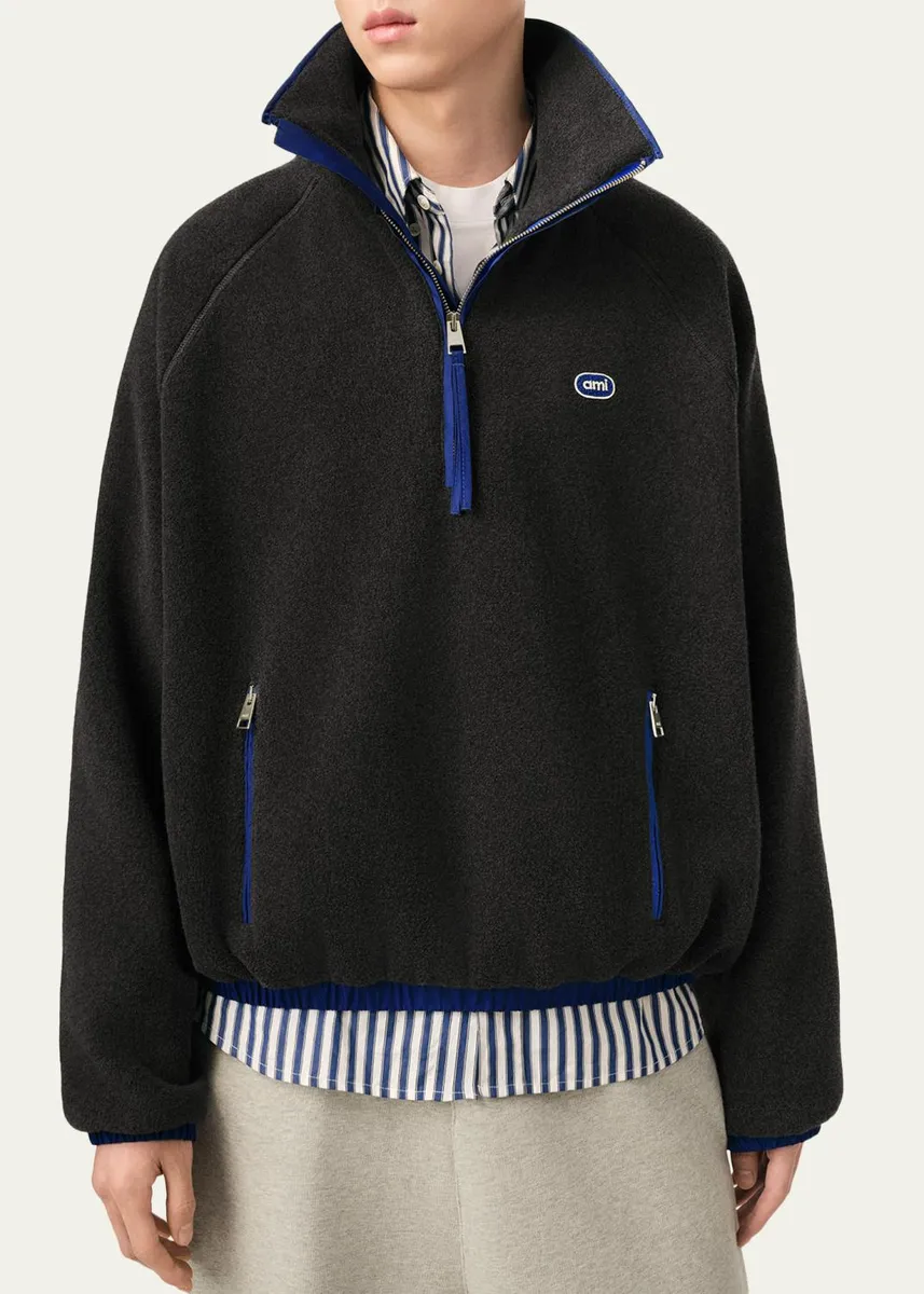 AMI PARIS Men's Half Zip Fleece Jacket | Thumbnail 4