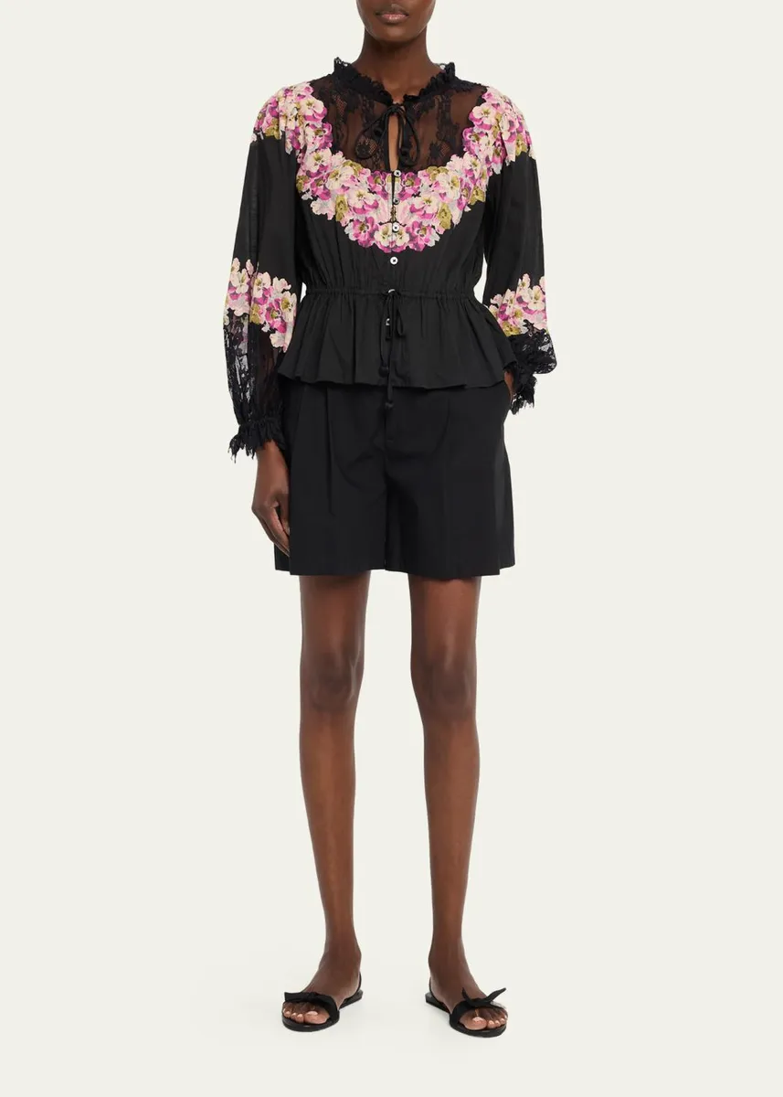 Sea Persephone Print Cotton & Lace Long-Sleeve Blouse | Thumbnail 2