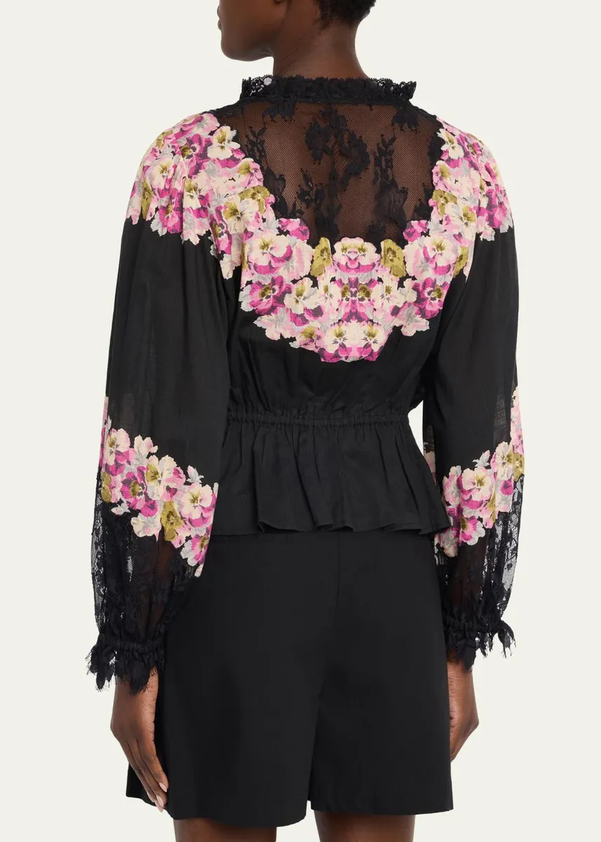 Sea Persephone Print Cotton & Lace Long-Sleeve Blouse | Thumbnail 3