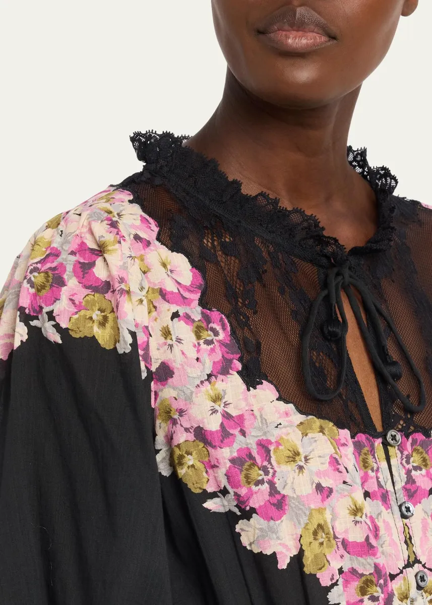 Sea Persephone Print Cotton & Lace Long-Sleeve Blouse | Thumbnail 5