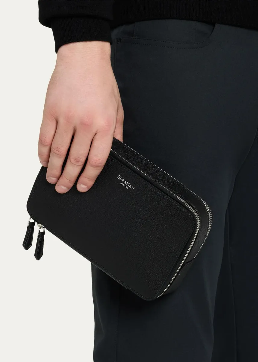 Serapian Men's Zipped Leather Travel Pouch | Thumbnail 2 Serapian Men's Zipped Leather Travel Pouch | Thumbnail 2