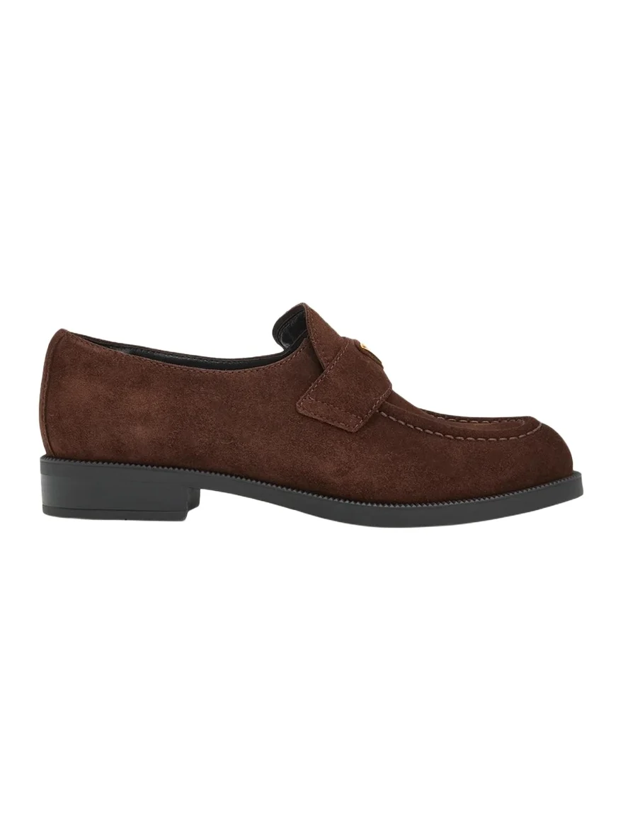 Prada Triangle Logo Suede Penny Loafers