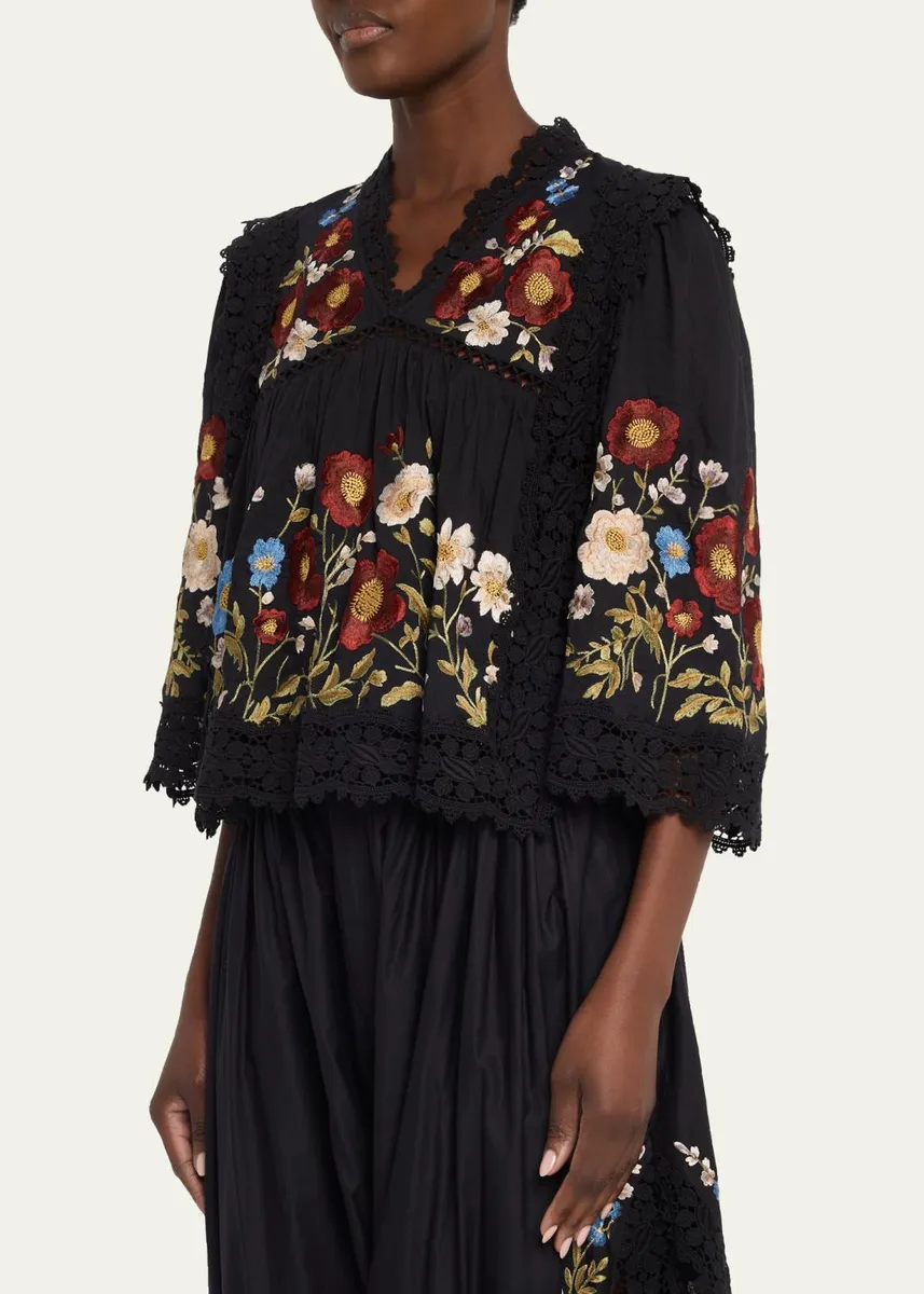 Sea Ruwa Embroidered V-Neck Long-Sleeve Top With Lace Trim | Thumbnail 4 Sea Ruwa Embroidered V-Neck Long-Sleeve Top With Lace Trim | Thumbnail 4