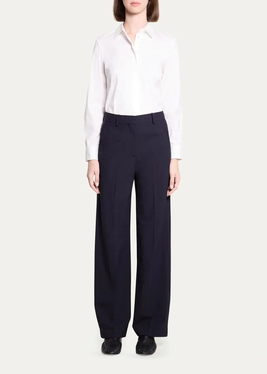 Theory Pleated Stretch Wool Wide-Leg Trousers | Thumbnail 2 Theory Pleated Stretch Wool Wide-Leg Trousers | Thumbnail 2