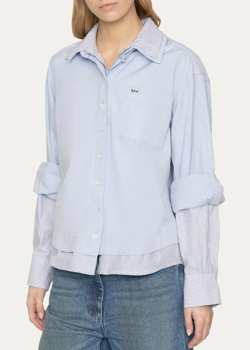 Sea Zayna Double-Layer Cotton Button-Front Shirt | Thumbnail 5