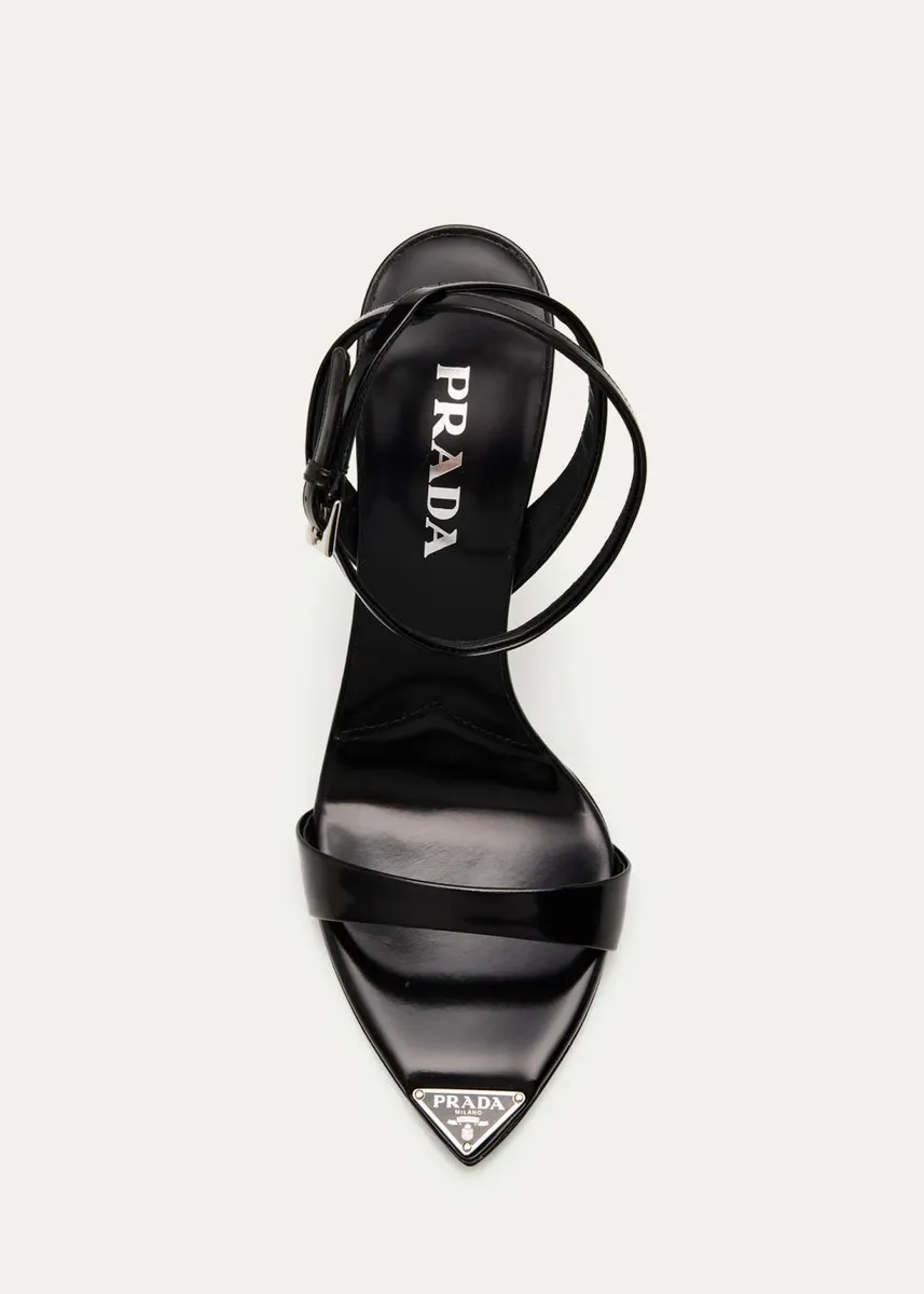 Prada 100mm Triangle Logo Leather Ankle-Strap Sandals | Thumbnail 5 Prada 100mm Triangle Logo Leather Ankle-Strap Sandals | Thumbnail 5