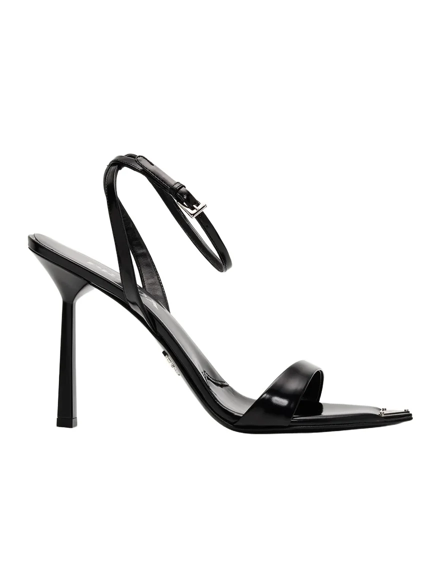 100mm Triangle Logo Leather Ankle-Strap Sandals