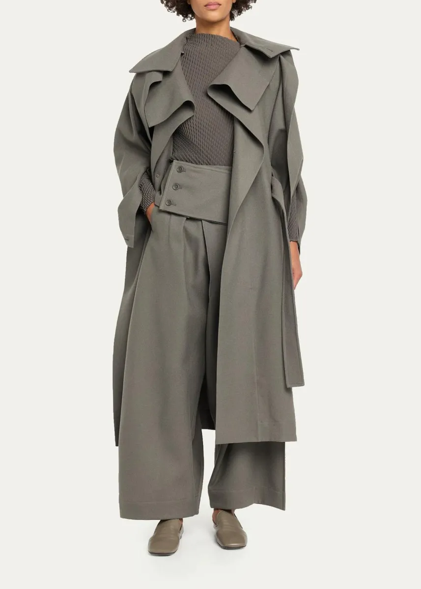 Issey Miyake Calligraph Wool Sculptural Belted Trench Coat | Thumbnail 2
