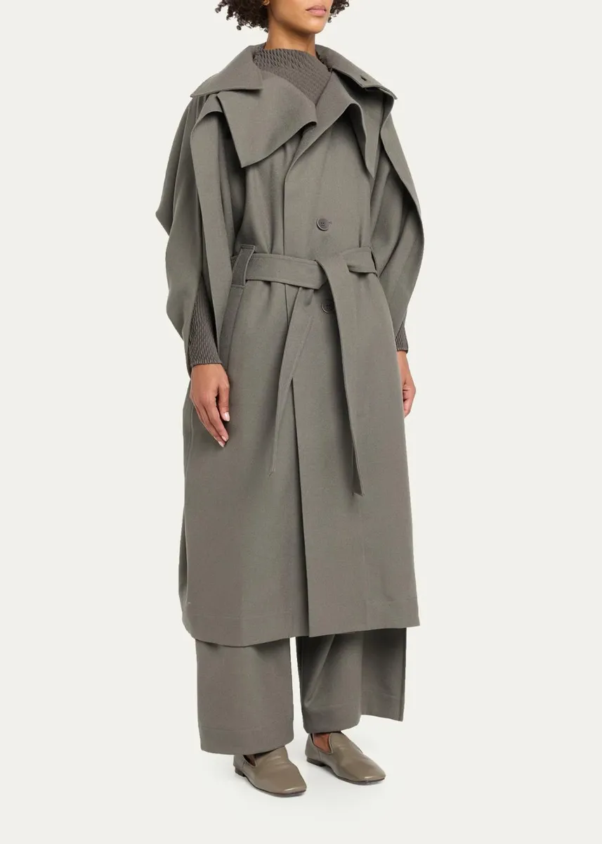 Issey Miyake Calligraph Wool Sculptural Belted Trench Coat | Thumbnail 4