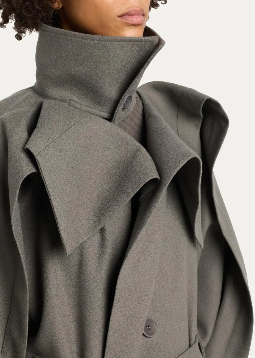Issey Miyake Calligraph Wool Sculptural Belted Trench Coat | Thumbnail 5