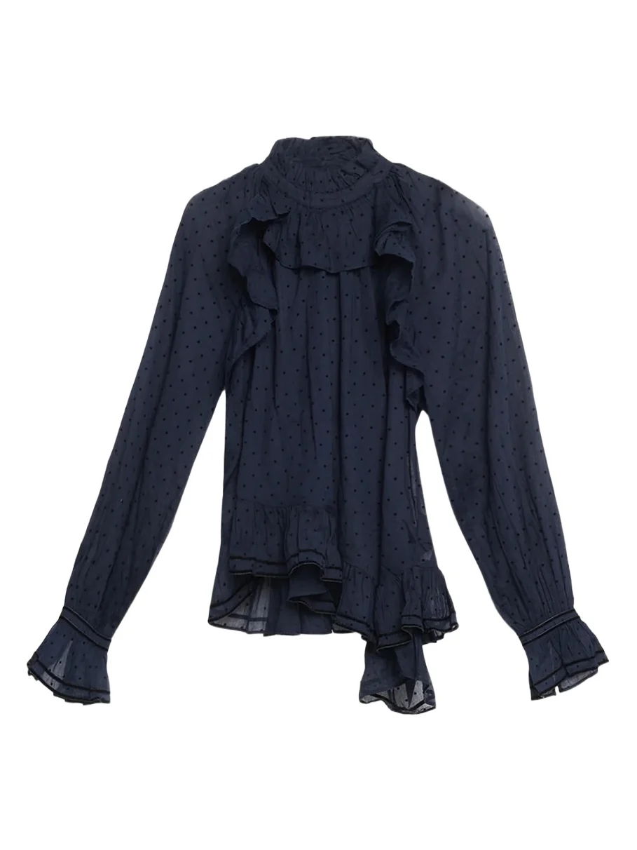 Marcella Long-Sleeve Asymmetric Cotton Blouse