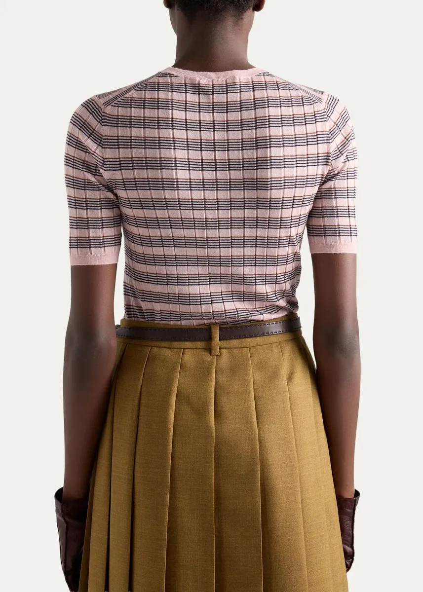 Prada Striped Silk-Cashmere Short-Sleeve Sweater | Thumbnail 3 Prada Striped Silk-Cashmere Short-Sleeve Sweater | Thumbnail 3