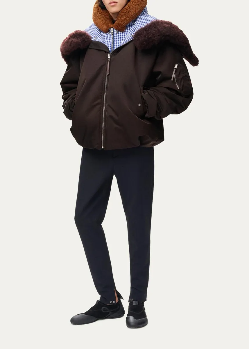 Loewe Men's Layered Shearling-Trim Bomber Jacket | Thumbnail 2