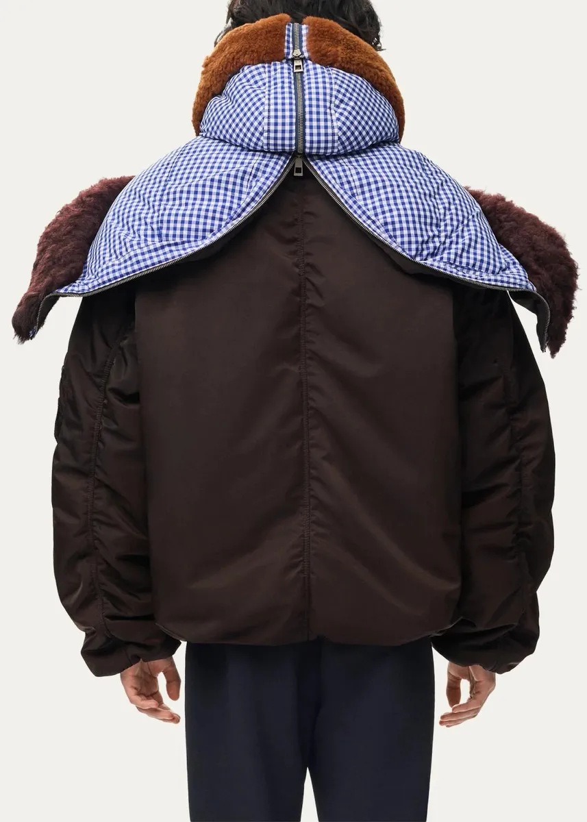 Loewe Men's Layered Shearling-Trim Bomber Jacket | Thumbnail 3