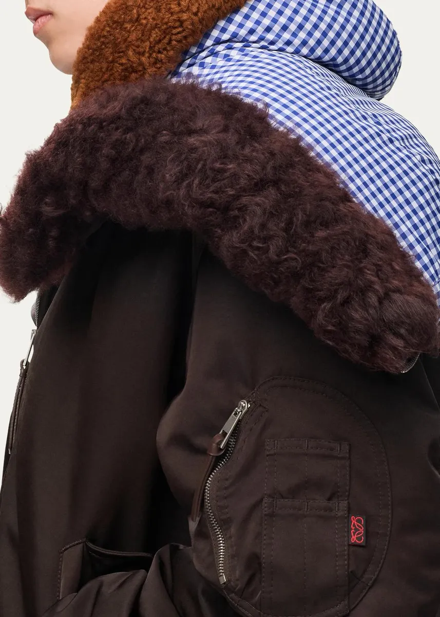 Loewe Men's Layered Shearling-Trim Bomber Jacket | Thumbnail 5