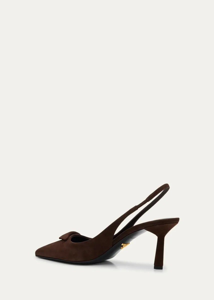 Prada 75mm Puffy Triangle Logo Suede Slingback Pumps | Thumbnail 4 Prada 75mm Puffy Triangle Logo Suede Slingback Pumps | Thumbnail 4