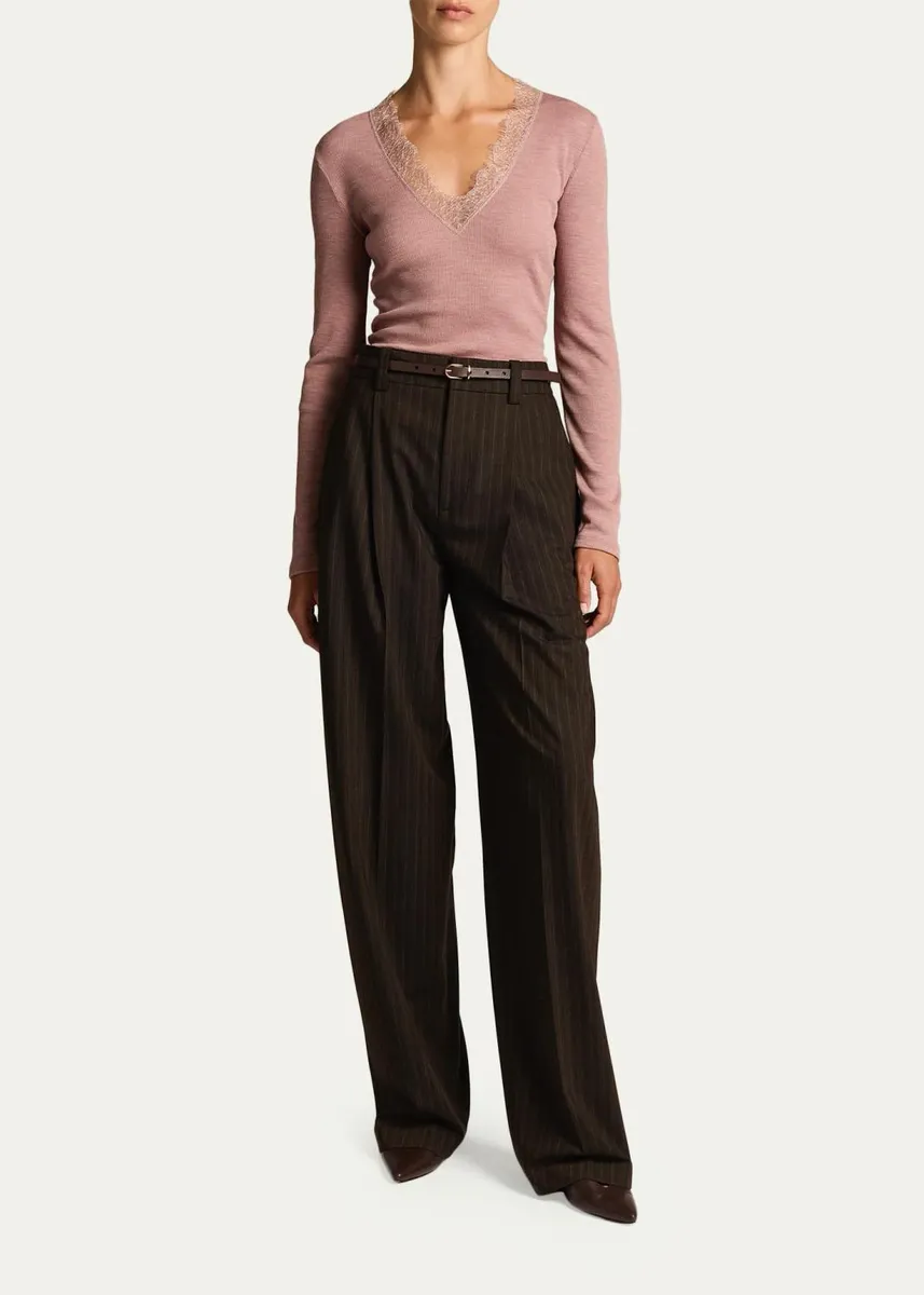 Vince Lace-Trimmed Long-Sleeve Top | Thumbnail 2 Vince Lace-Trimmed Long-Sleeve Top | Thumbnail 2