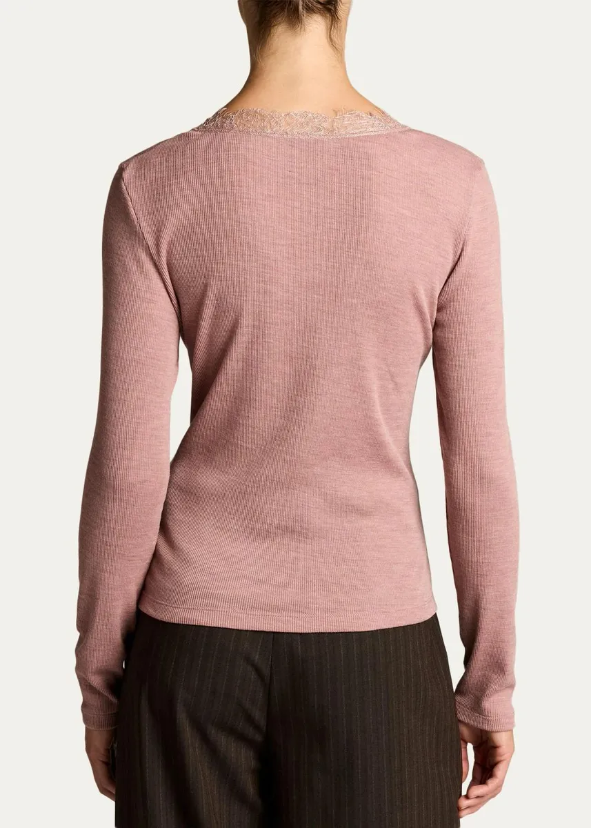 Vince Lace-Trimmed Long-Sleeve Top | Thumbnail 3 Vince Lace-Trimmed Long-Sleeve Top | Thumbnail 3