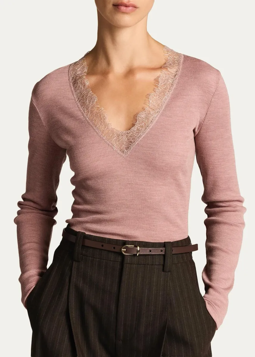 Vince Lace-Trimmed Long-Sleeve Top | Thumbnail 4 Vince Lace-Trimmed Long-Sleeve Top | Thumbnail 4