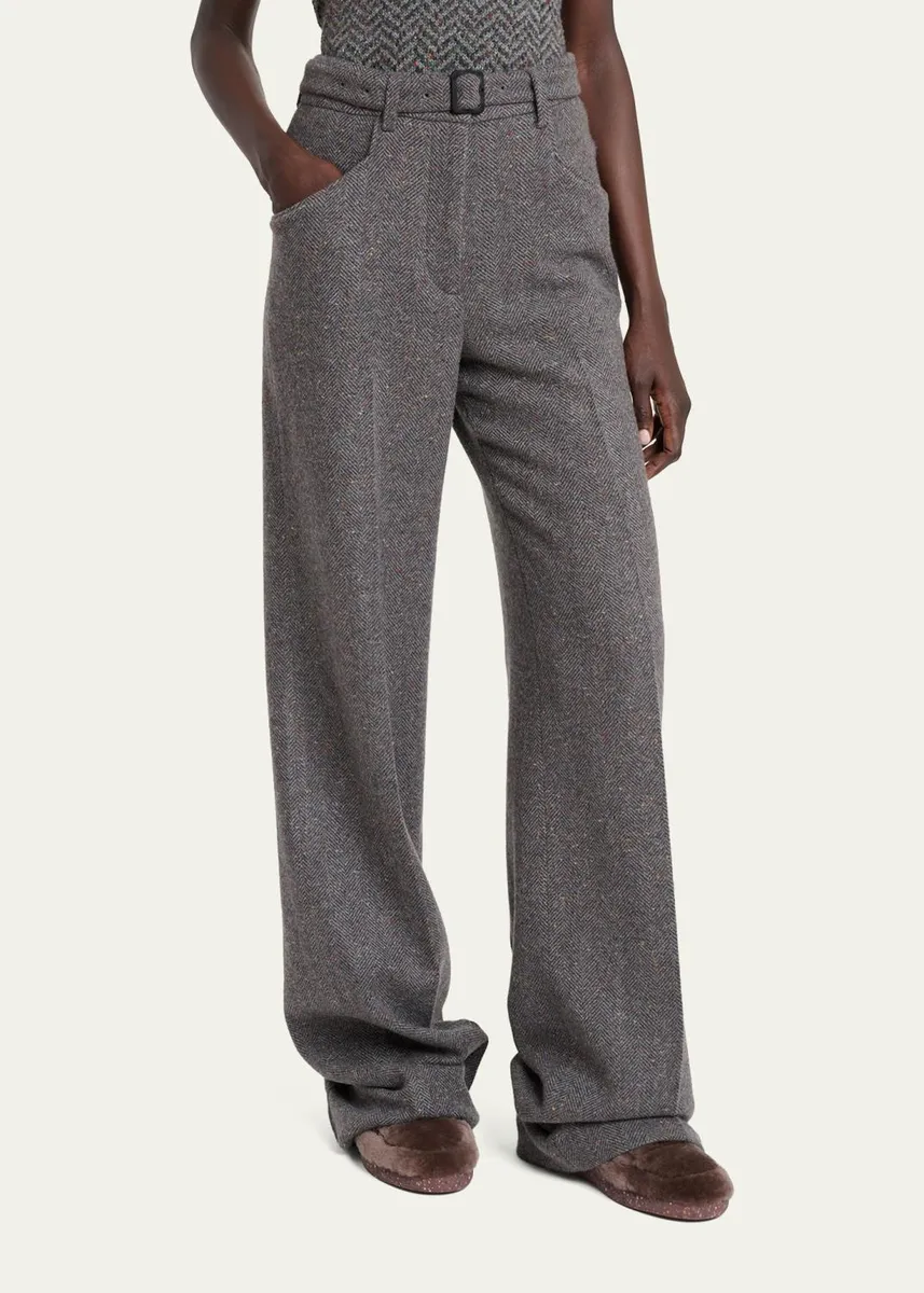 Gabriela Hearst Norman Herringbone Belted Straight-Leg Pants | Thumbnail 4 Gabriela Hearst Norman Herringbone Belted Straight-Leg Pants | Thumbnail 4