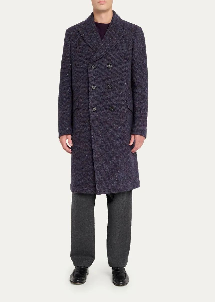 Massimo Alba Men's Oltremare Wool Double-Breasted Overcoat | Thumbnail 2 Massimo Alba Men's Oltremare Wool Double-Breasted Overcoat | Thumbnail 2
